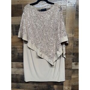 R&M Richards Champagne Beige Sequin Lace Poncho Overlay Dress Size 20 Wedding